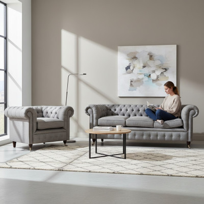 Sofagarnitur Couch Polster Chesterfield Design Sofa Dreisitzer Set Sessel