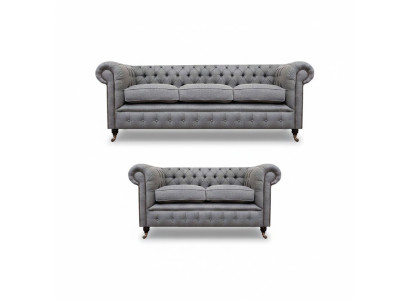 Chesterfield Design Luxus Polster Sofa Couch Sitz Garnitur Textil Sofagarnitur