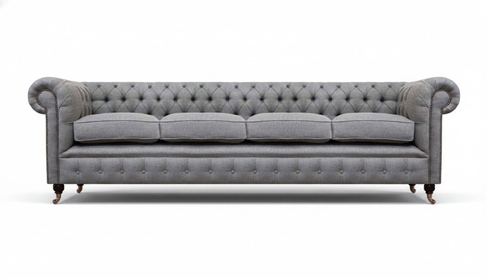 Chesterfield Viersitzer Grau Sofa Couch Wohnzimmer Einrichtung Neu Textil
