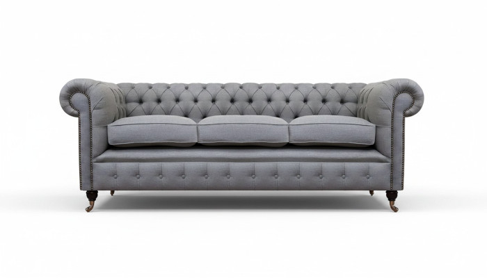 Grau Chesterfield Wohnzimmer Textil Stoff Einrichtung Luxus Dreisitzer Sofa