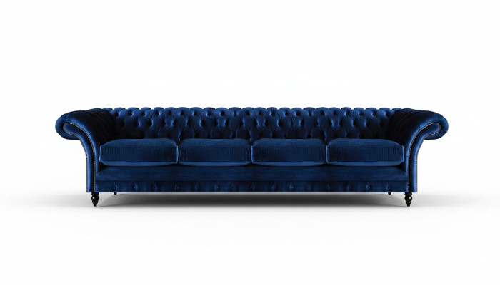 Luxus Design Chesterfield Viersitzer Sofa Blau Couch Einrichtung Wohnzimmer
