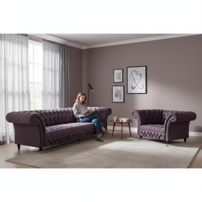 Garnitur Set 2tlg Design Dreisitzer Sofa Luxus Sessel Chesterfield Wohnzimmer