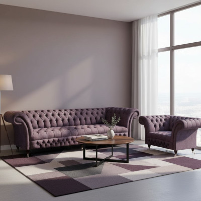 Garnitur Set 2tlg Design Dreisitzer Sofa Luxus Sessel Chesterfield Wohnzimmer