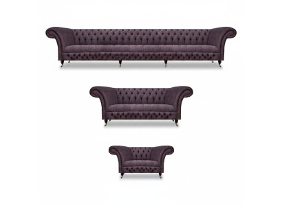 Luxus Design Sofagarnitur Set 3tlg Chesterfield Lila Wohnzimmer Polster Sofas