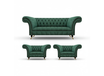 Komplett Set 3tlg Wohnzimmer 2x Sessel mit Dreisitzer Sofa Couch Chesterfield