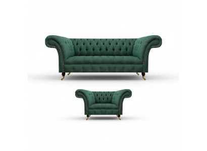 Luxus Wohnzimmer Komplett Grün Dreisitzer Sofa Chesterfield Sessel Neu Set