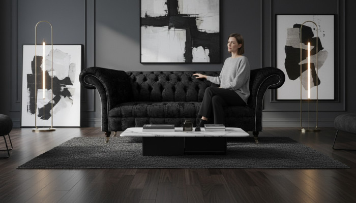 Luxus Dreisitzer Sofa Couch Wohnzimmer Chesterfield Stoff Polstermöbel