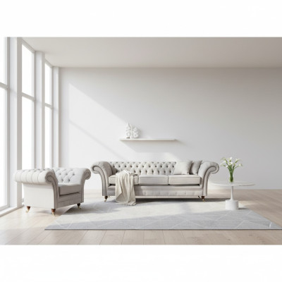 Grau Luxus Set Sofa Dreisitzer Couch Chesterfield Sessel Wohnzimmer