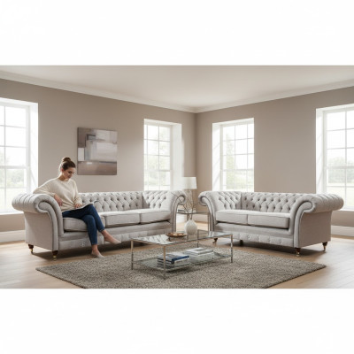 Luxus Set 2tlg Dreisitzer mit Zweisitzer Sofas Chesterfield Polstermöbel Sitz
