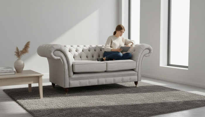 Polstermöbel Grau Zweisitzer Sofa Couch Wohnzimmer Chesterfield