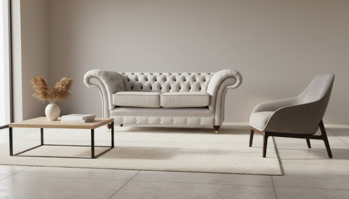 Polstermöbel Grau Zweisitzer Sofa Couch Wohnzimmer Chesterfield