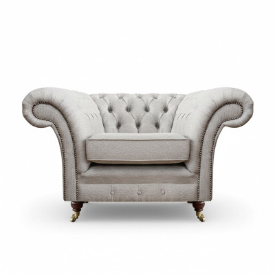 Wohnzimmer Luxus Sessel Polstermöbel Neu Grau Sitz Textil Chesterfield