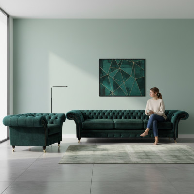 Luxus Komplett Wohnzimmer Sofa Couch Dreisitzer Neu Chesterfield Sessel