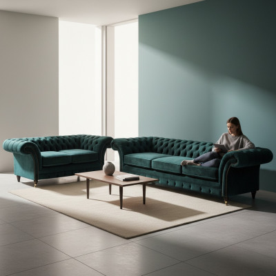 Komplett Möbel Wohnzimmer Sofas 3+2 Sofagarnitur Couchen Chesterfield