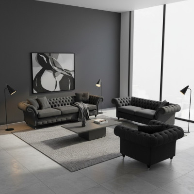 Sofagarnitur Sofas Couchen Wohnzimmer Sessel Chesterfield Einrichtung 3+2+1