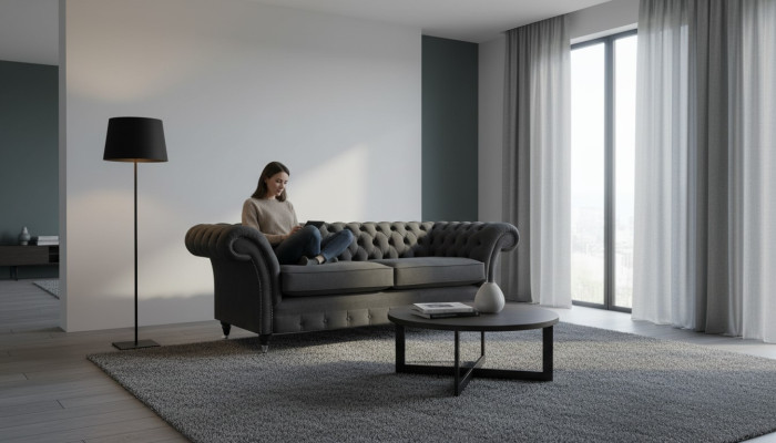 Luxus Schwarz Sofa Zweisitzer Textil Couch Wohnzimmer Einrichtung Chesterfield