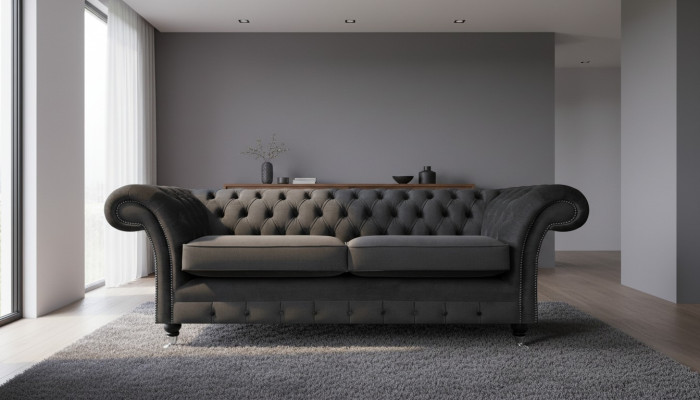 Luxus Schwarz Sofa Zweisitzer Textil Couch Wohnzimmer Einrichtung Chesterfield