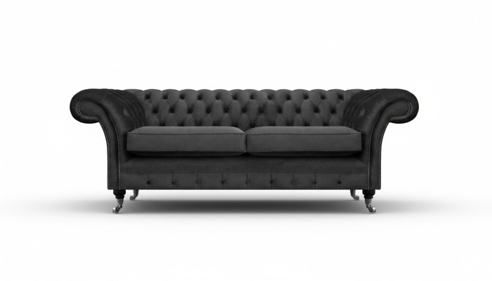 Luxus Schwarz Sofa Zweisitzer Textil Couch Wohnzimmer Einrichtung Chesterfield