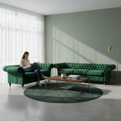 Sofagarnitur 2tlg Sofas Chesterfield Wohnzimmer Couchen 3+2 Polstermöbel