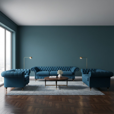 Designer Chesterfield Sofagarnitur Sofas Couch Polster Set Wohnzimmer 3+2+1
