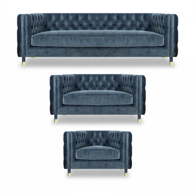 Chestefield Grau Wohnzimmer Komplett 4+2+1 Sofas Set 3tlg Polstermöbel