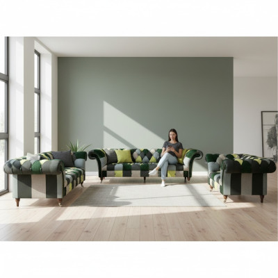 Wohnzimmer Modern Design Textil 3tlg Chesterfield Polstermöbel Neu