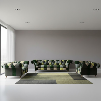 Wohnzimmer Modern Design Textil 3tlg Chesterfield Polstermöbel Neu