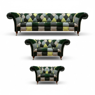 Wohnzimmer Modern Design Textil 3tlg Chesterfield Polstermöbel Neu