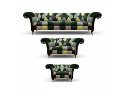 Wohnzimmer Modern Design Textil 3tlg Chesterfield Polstermöbel Neu