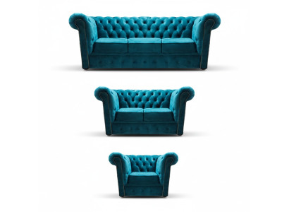 Sofagarnitur Modern Textil Sessel 2x Sofas Chesterfield Wohnzimmer 3+2+1