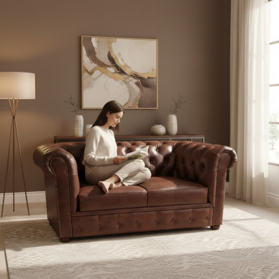Möbel Polstermöbel Wohnzimmer Sofa Zweisitzer Couch Einrichtung Chesterfield