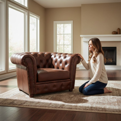 Wohnzimmer Sessel Neu Couch Einrichtung Luxus Designer Leder Möbel Chesterfield