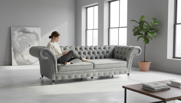 Polstermöbel Grau Sofa Zweisitzer Couch Designer Wohnzimmer Möbel Chesterfield