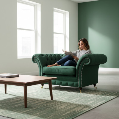 Sessel Chesterfield Couch Wohnzimmer Möbel Textil Stoff Einrichtung Polstermöbel
