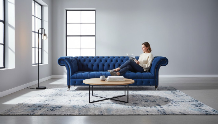 Blau Chesterfield Sofa Viersitzer Couch Designer Polstermöbel Wohnzimmer