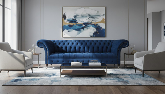 Blau Chesterfield Sofa Viersitzer Couch Designer Polstermöbel Wohnzimmer