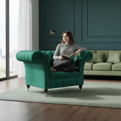 Luxus Einrichtung Sessel Chesterfield Wohnzimmer Textil Möbel Polstermöbel