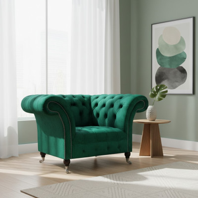 Luxus Einrichtung Sessel Chesterfield Wohnzimmer Textil Möbel Polstermöbel