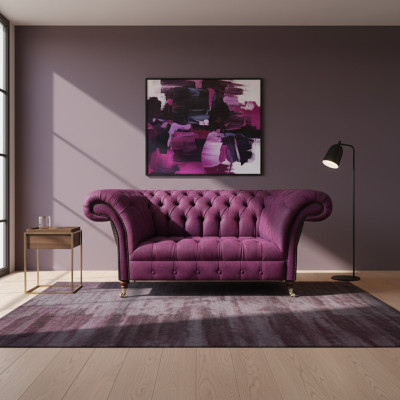 Lila Sofa Zweisitzer Couch Wohnzimmer Einrichtung Polstermöbel Chesterfield
