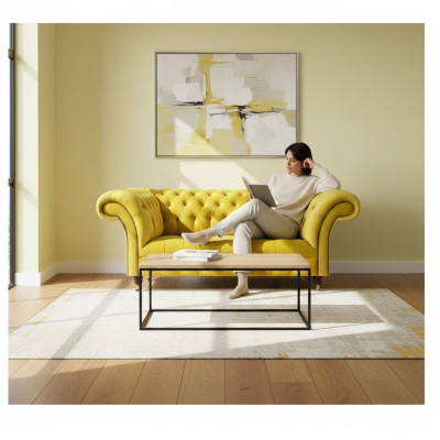 Zweisitzer Sofa Couch Gelb Modern Einrichtung Design Möbel Chesterfield