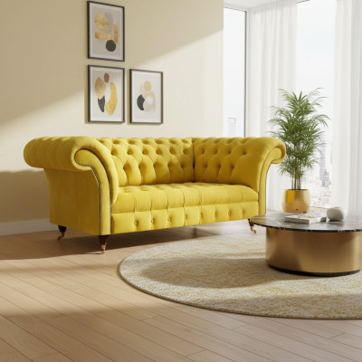 Zweisitzer Sofa Couch Gelb Modern Einrichtung Design Möbel Chesterfield
