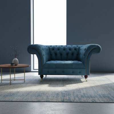 Modern Luxus Sofa Couch Zweisitzer Blau Chesterfield Textil Sofas Sitzmöbel