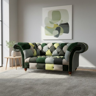 Mehrfarbig Modern Sofa Couch Zweisitzer Textil Wohnzimmer Sitzmöbel Chesterfield