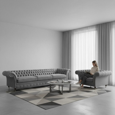 Garnitur Grau Möbel Sofagarnitur Sofa Dreisitzer Luxus Sessel Chesterfield