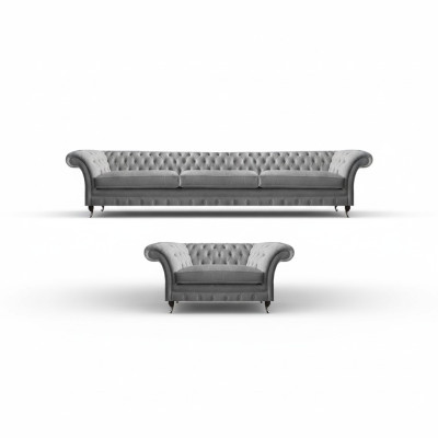 Garnitur Grau Möbel Sofagarnitur Sofa Dreisitzer Luxus Sessel Chesterfield