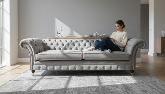 Luxus Sofa Couch Zweisitzer Wohnzimmer Chesterfield Designer Polster Grau