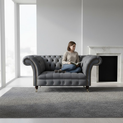 Wohnzimmer Grauer Chesterfield 2-Sitzer Designer Polstermöbel Zweisitzer