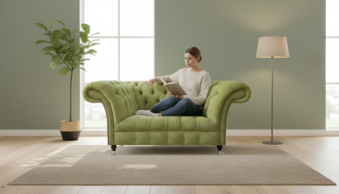 Wohnzimmer Grüner Chesterfield Zweisitzer Polstersofas Designer Möbel