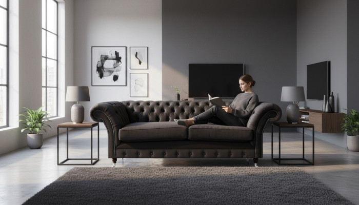 Luxuriöser Chesterfield Schwarzer Zweisitzer Wohnzimmer Sitzmöbel Couch