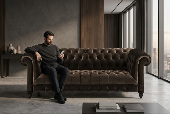 Moderne Braune Chesterfield Couch Designer Stoffsofas Edle Polster Möbel